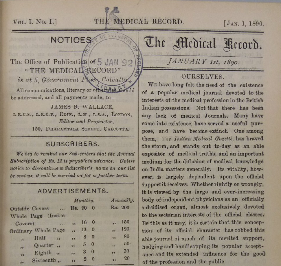 Indian Medical Record (18901903; revived thereafter) Constructing